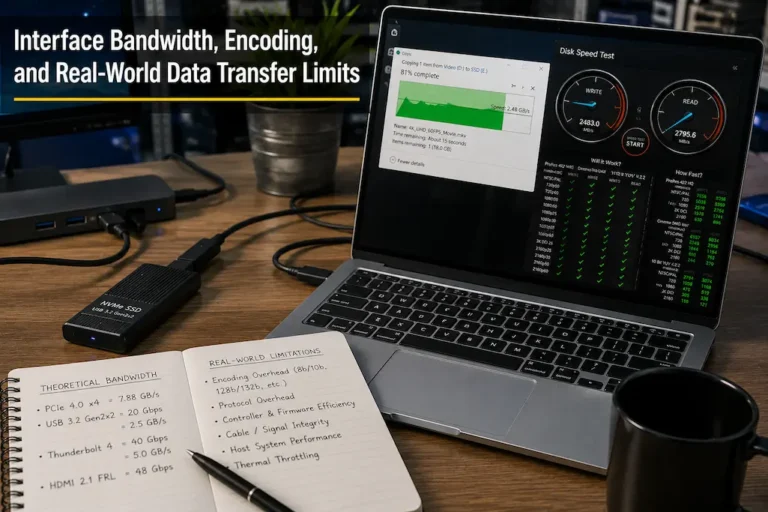 Interface Bandwidth, Encoding, and Real-World Data Transfer Limits